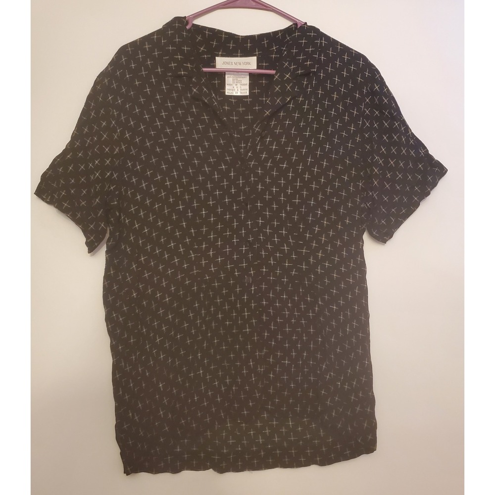 Jones New York‎ Button Up Short Sleeve Shirt Womens Size 10 Black